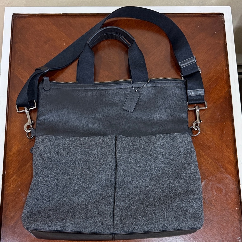 Coach Black and Gray Tote Bag wool leather